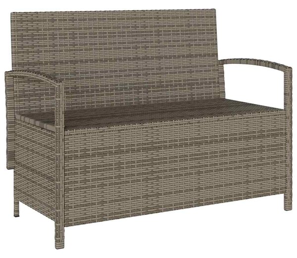 Szürke polyrattan kerti tárolópad párnával