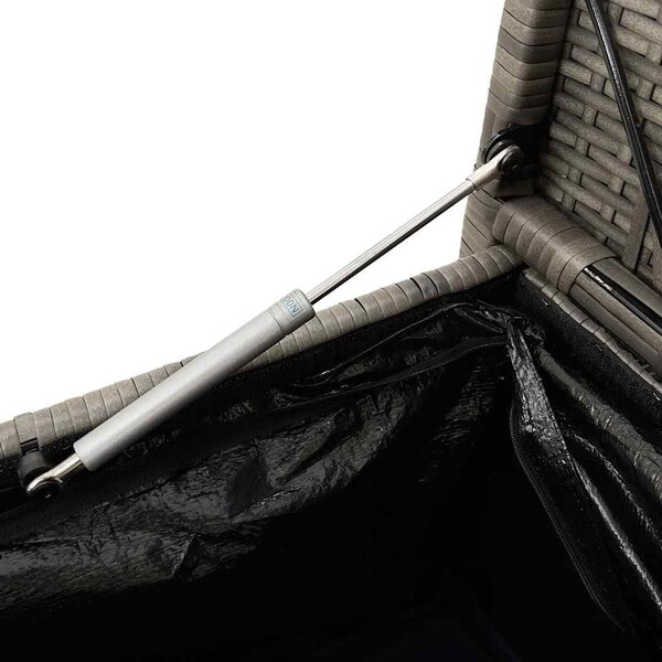 Szürke polyrattan kerti tárolópad párnával