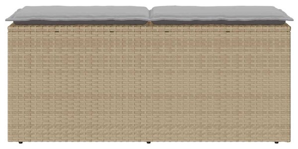 Bézs polyrattan kerti pad párnával 110x40x44 cm