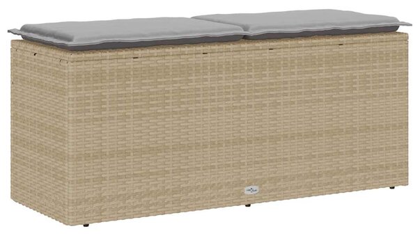 Bézs polyrattan kerti pad párnával 110x40x44 cm