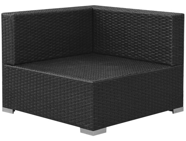 3-részes fekete polyrattan kerti bútorszett párnákkal
