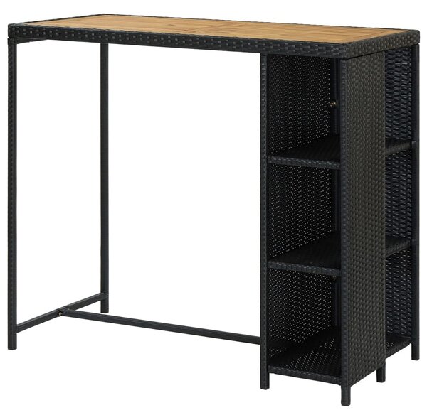 Fekete polyrattan bárasztal tárolópolccal 120 x 60 x 110 cm