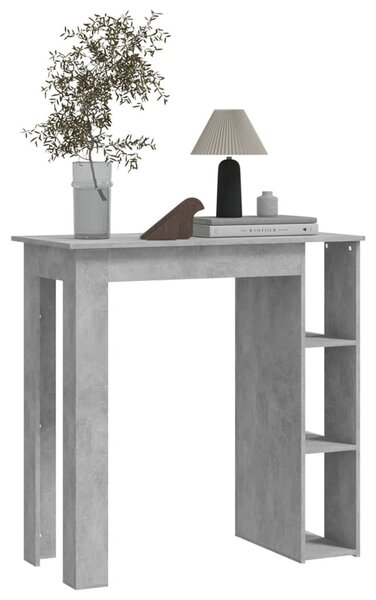 Betonszürke szerelt fa bárasztal polccal 102 x 50 x 103,5 cm