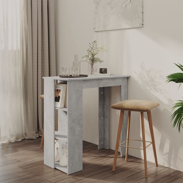 Betonszürke szerelt fa bárasztal polccal 102 x 50 x 103,5 cm