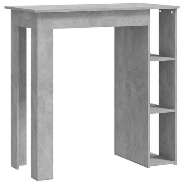 Betonszürke szerelt fa bárasztal polccal 102 x 50 x 103,5 cm
