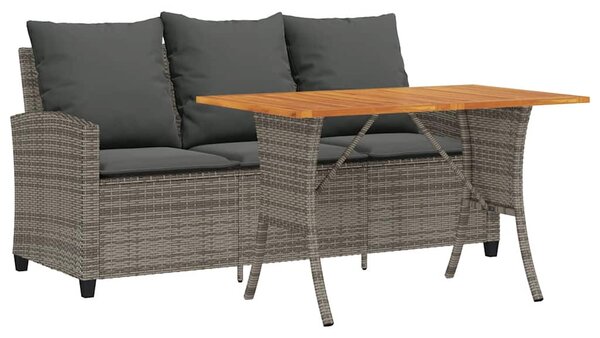 3 személyes szürke polyrattan kerti kanapé asztallal&párnával