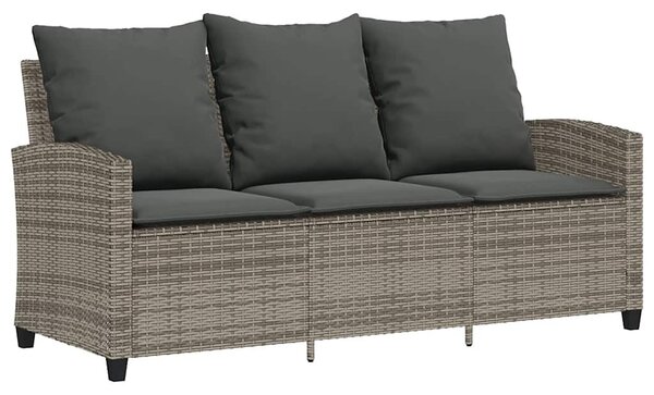 3 személyes szürke polyrattan kerti kanapé asztallal&párnával