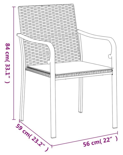 6 db fekete polyrattan kerti szék párnával 56x59x84 cm