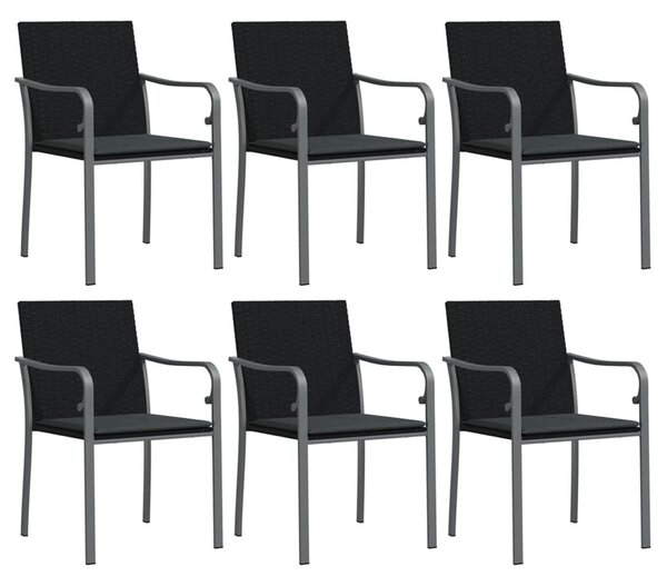 6 db fekete polyrattan kerti szék párnával 56x59x84 cm