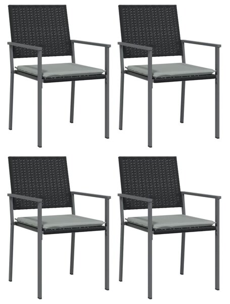 4 db fekete polyrattan kerti szék párnával 56x62,5x89 cm