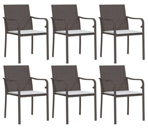 6 db barna polyrattan kerti szék párnával 56x59x84 cm