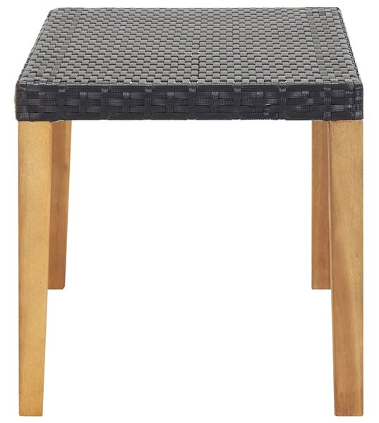 Fekete polyrattan és tömör akácfa kerti pad 120 cm