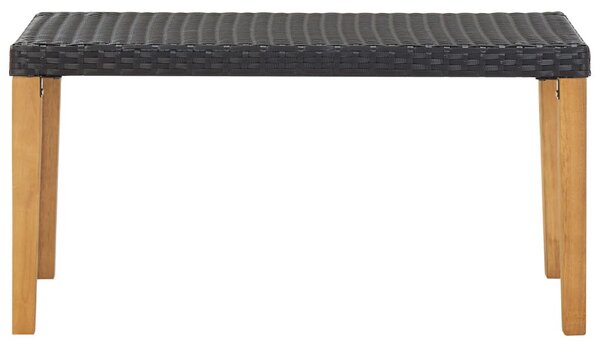 Fekete polyrattan és tömör akácfa kerti pad 120 cm
