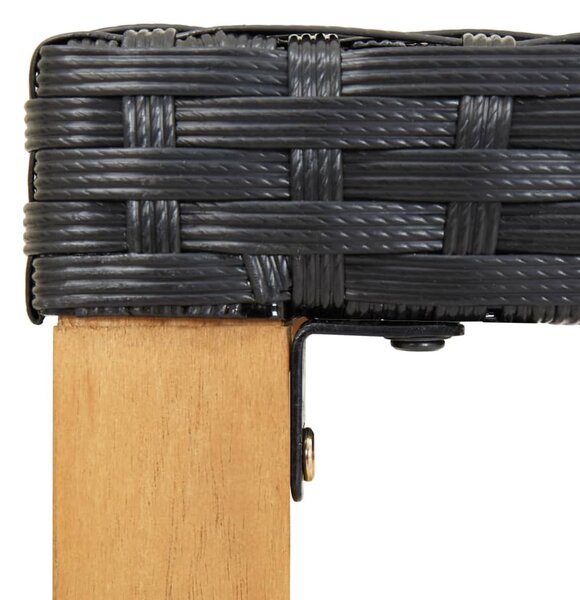 Fekete polyrattan és tömör akácfa kerti pad 120 cm