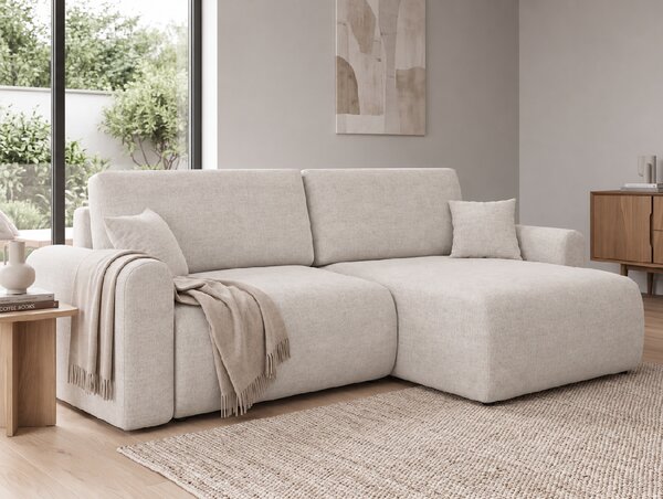 Kihúzható kétoldalas L-alakú kanapé NORDEN PAROS 250x140 cm, krémszínű