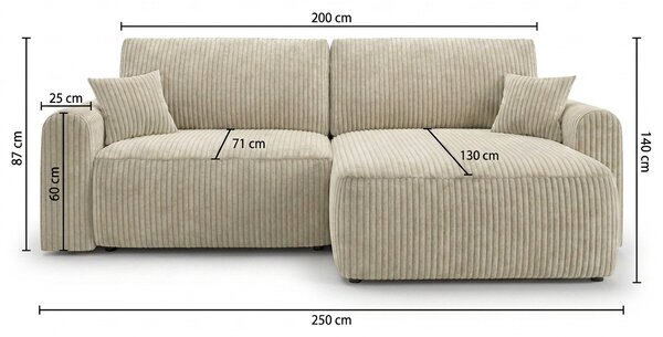 Kihúzható kétoldalas L-alakú ülőgarnitúra NORDEN PAROS 250x140 cm, világosszürke