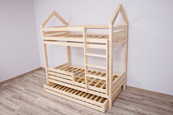 ELIS DESIGN Emeletes házikó ágy választható alsó prémium leesésgátlóval ágy méret: 100 x 180 cm, Leesésgátlók: elülső