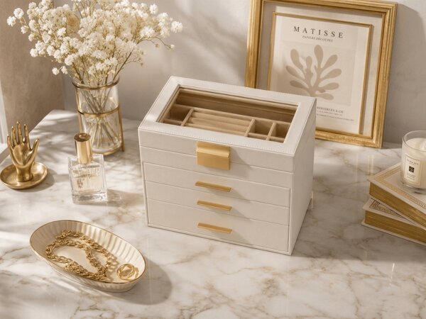 Ékszerdoboz ELEGANT CASE 25,1x21,5x15,3 cm műbőr, bézs