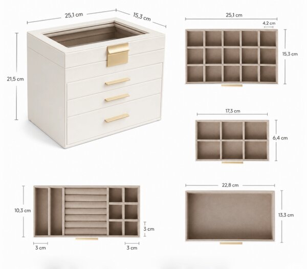 Ékszerdoboz ELEGANT CASE 25,1x21,5x15,3 cm műbőr, bézs