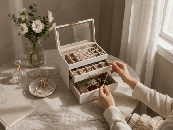 Ékszerdoboz ELEGANT CASE 25,1x21,5x15,3 cm műbőr, bézs