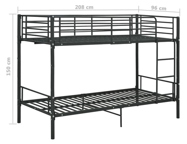 Fekete fém emeletes ágy 90 x 200 cm