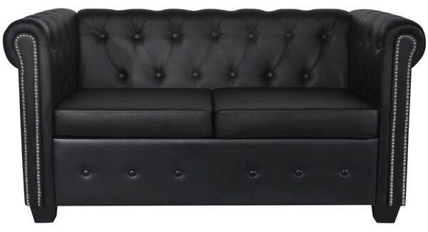 2 személyes fekete műbőr Chesterfield kanapé (242369)