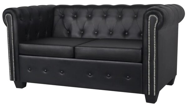 2 személyes fekete műbőr Chesterfield kanapé (242369)