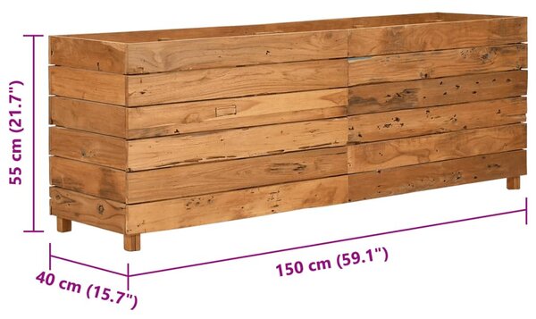 VidaXL újrahasznosított tíkfa és acél magaságyás 150 x 40 x 55 cm
