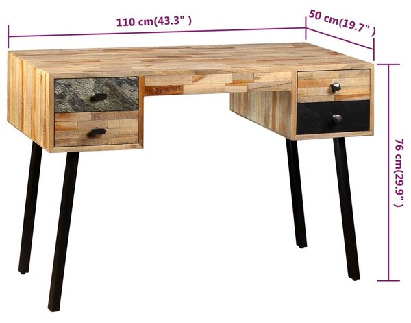 Tömör újrahasznosított fa íróasztal 110 x 50 x 76 cm
