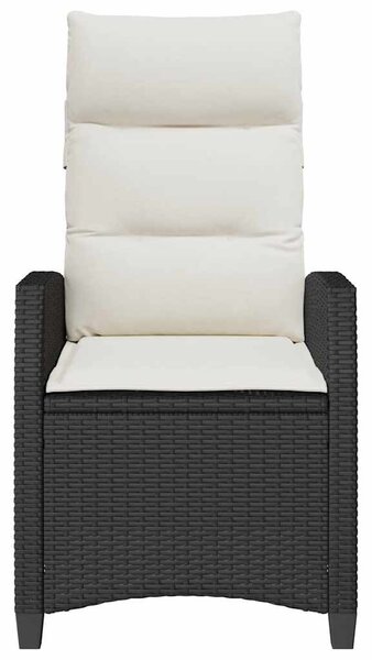Fekete polyrattan fekvő kerti szék oldalsó asztallal