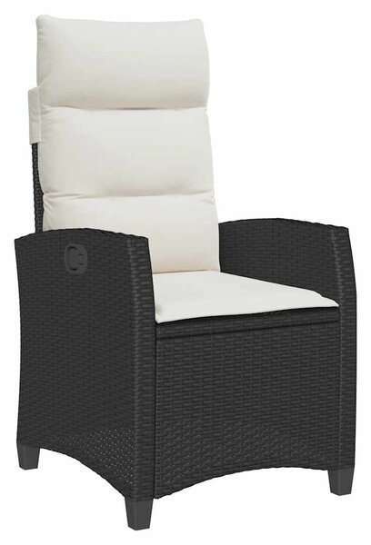 Fekete polyrattan fekvő kerti szék oldalsó asztallal