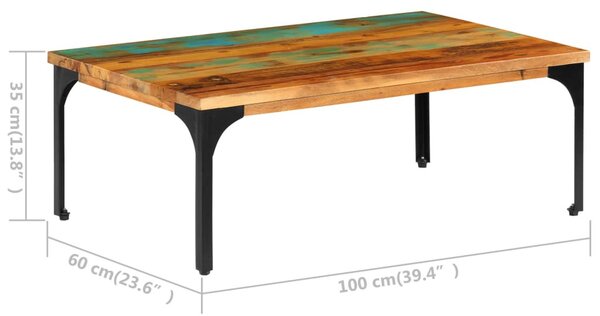Újrahasznosított tömör fa dohányzóasztal 100 x 60 x 35 cm