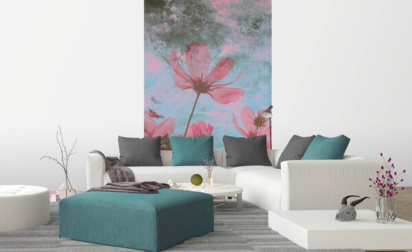 Nem szőtt fotótapéta a falra absztrakt rózsaszín virágok 150 x 250 cm