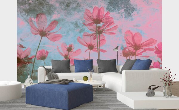 Nem szőtt fotótapéta absztrakt rózsaszín virágok 375 x 250 cm