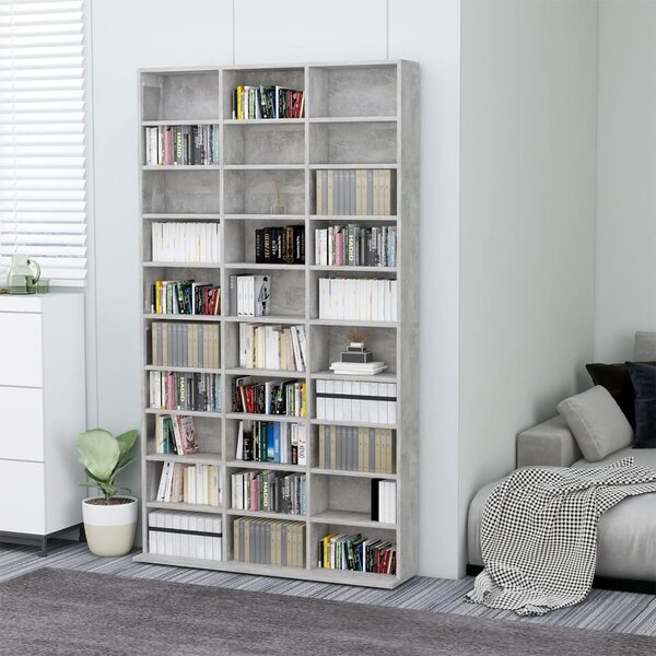 Betonszürke szerelt fa CD-szekrény 102 x 16 x 177,5 cm