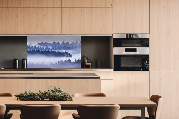 Dibond tábla a konyhapult mögött köd a fák között - 100 x 60 cm ingyenes ragasztó