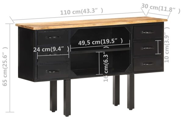 Tömör nyers mangófa és acél komód 110 x 30 x 65 cm