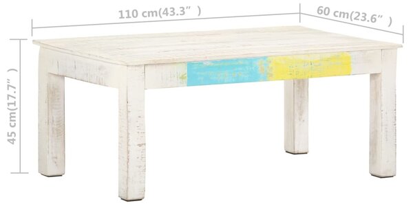 Fehér tömör mangófa dohányzóasztal 110 x 60 x 45 cm