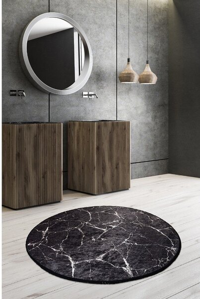 Fekete fürdőszobai kilépő ø 100 cm Marble – Foutastic