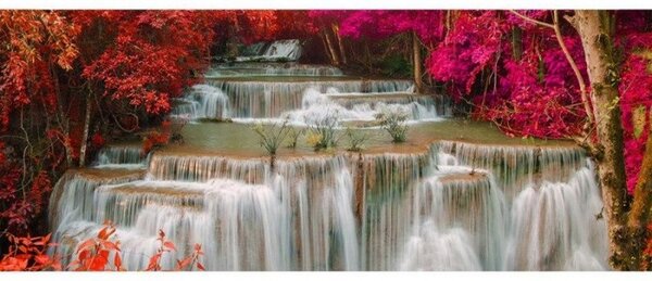 Panorámás nem szőtt fotótapéta vízesés az esőerdőben 375 x 150 cm