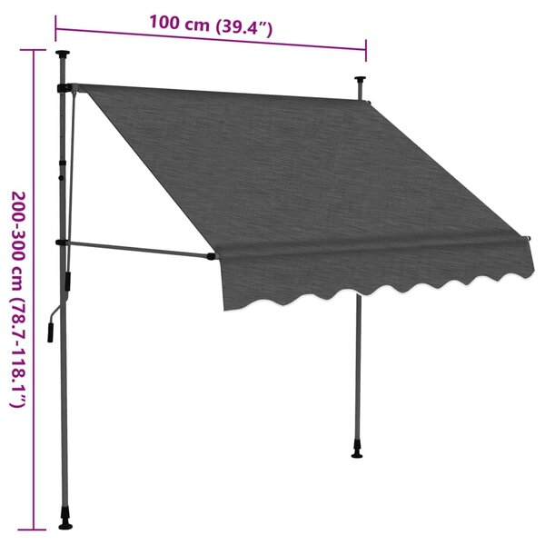 Antracitszürke kézzel feltekerhető LED-es napellenző 100 cm