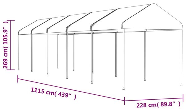 Fehér polietilén pavilon tetővel 11,15 x 2,28 x 2,69 m