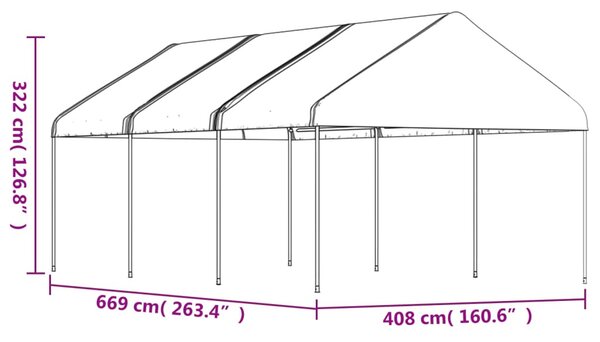 Fehér polietilén pavilon tetővel 6,69 x 4,08 x 3,22 m
