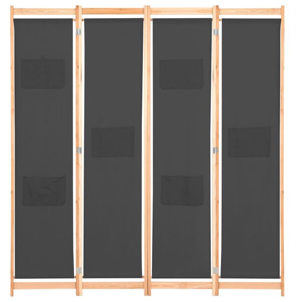 Szürke 4-paneles szövetparaván 160 x 170 x 4 cm