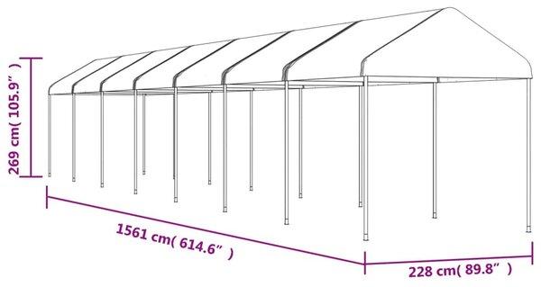 Fehér polietilén pavilon tetővel 15,61 x 2,28 x 2,69 m