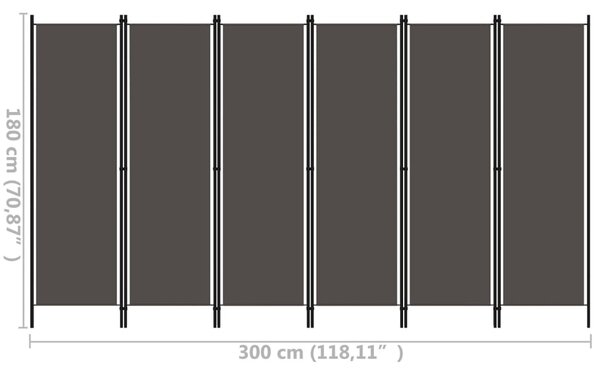Antracitszürke 6 paneles paraván 300 x 180 cm