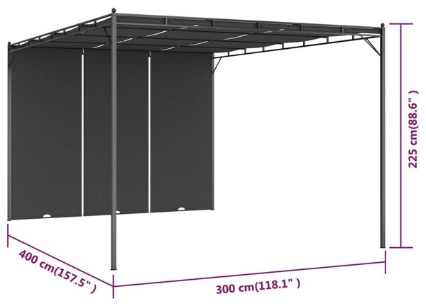 Antracitszürke kerti pavilon oldalfüggönnyel 4 x 3 x 2,25 m