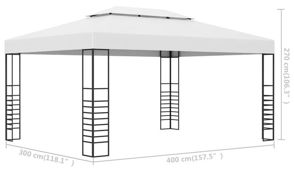 Fehér porszórt acél kerti pavilon 4 x 3 x 2,7 m