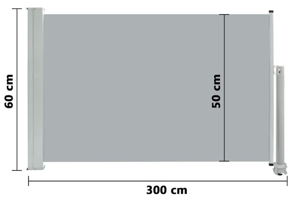 Szürke kihúzható oldalsó terasz napellenző 60 x 300 cm