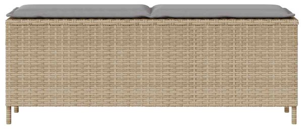 Bézs polyrattan kerti pad párnával 110x30x40,5 cm